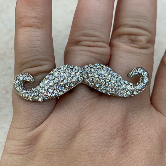 Silver Tone Statement Handlebar Mustache Ring - Picture 2 of 2